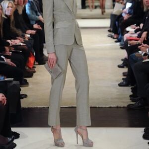 Ralph Lauren Pale Grey Heather Melange Wool Blend Tapered Trouser